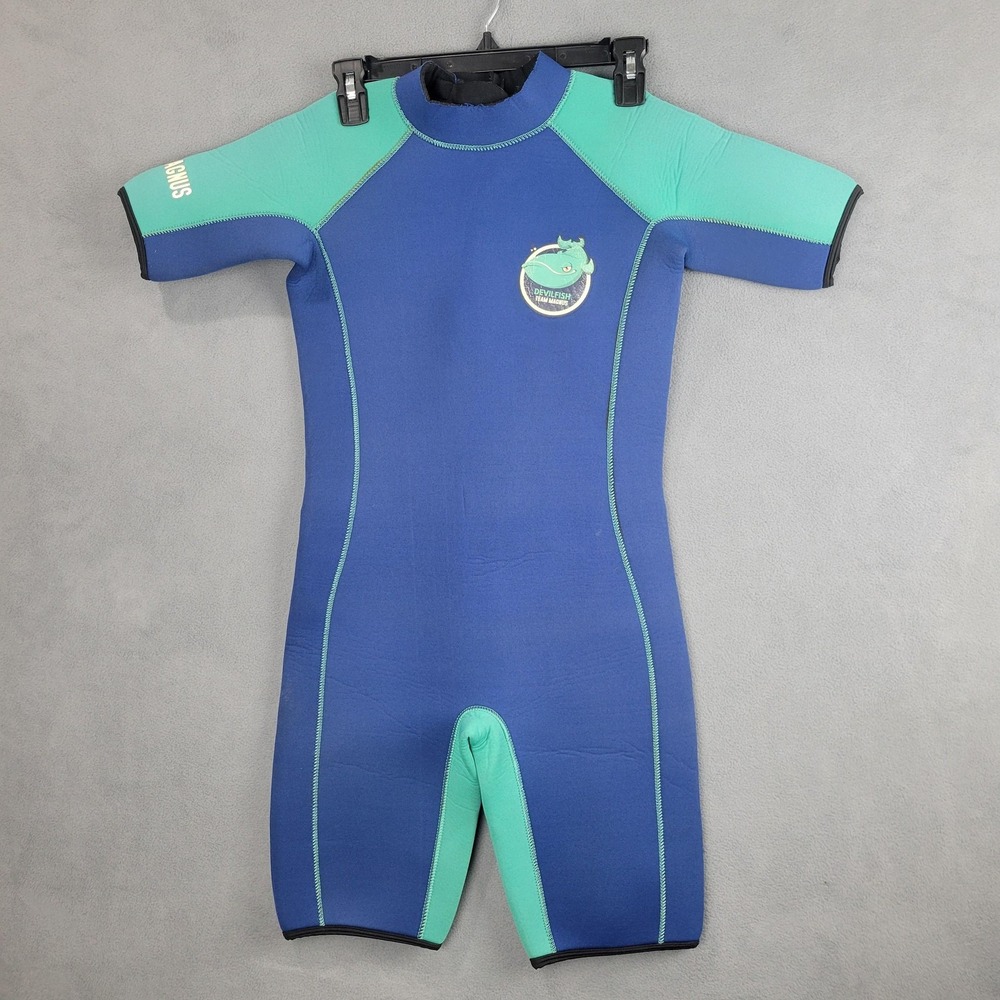 Team Magnus Devilfish Shorty Wetsuit Kids Youth 164 Blue Teal Back Zip Neoprene